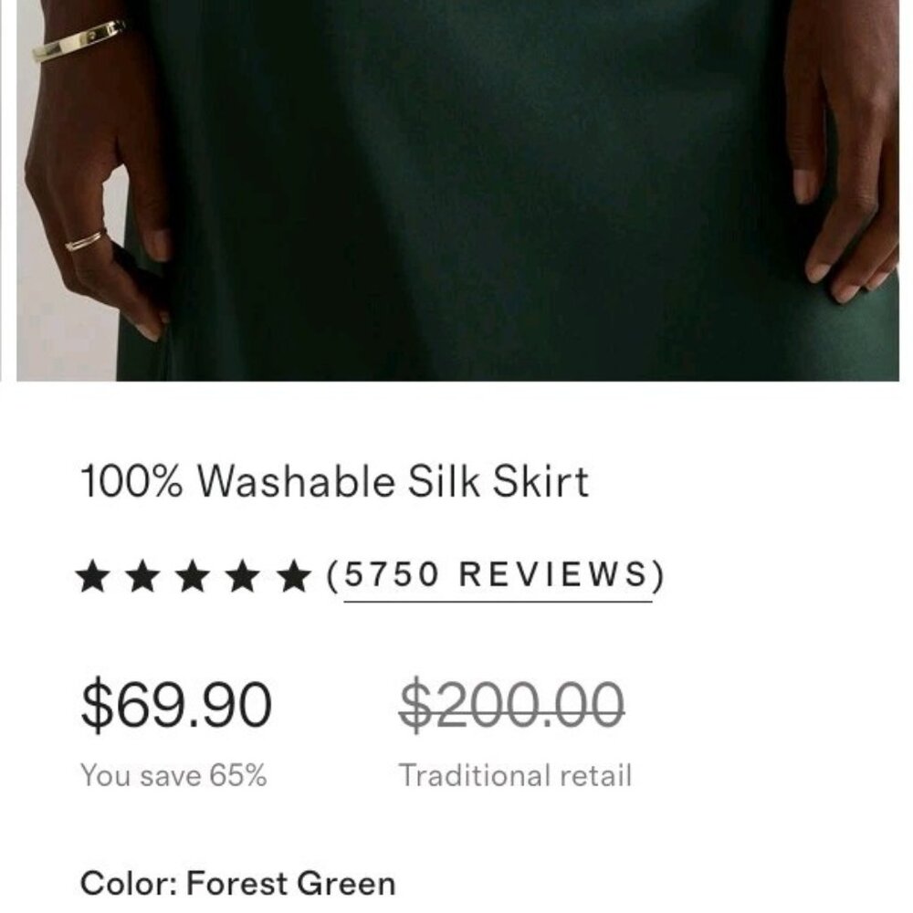 NWT Quince 100% Washable Silk Skirt. XL. Deep Green. Perfect Condition - Picture 4 of 14